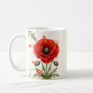 Aquarell-Rotmohn-Blumenmonogramm Wildblume  Kaffeetasse