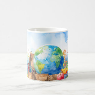 Aquarell-Rückkehr-zur-Schule-Globus-Kaffeetasse Kaffeetasse