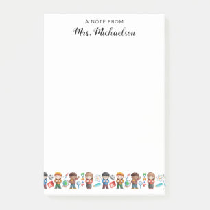 Aquarell Rückkehr zur Schule Lehrer Schüler Globus Post-it Klebezettel