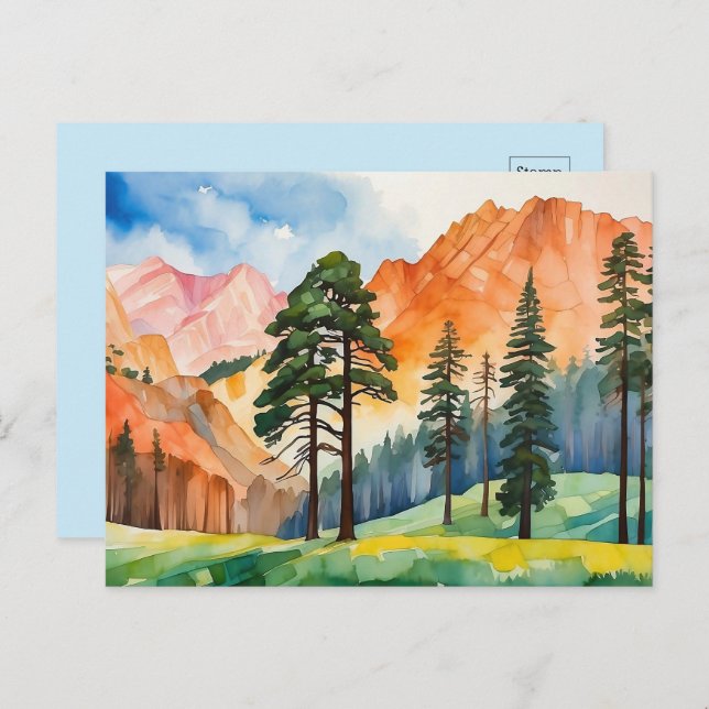 Aquarell Ruhige Berge Berge Ringzeit Landschaft Postkarte (Vorne/Hinten)