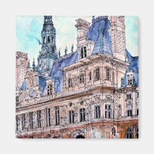 Aquarell Rustic Hotel de Ville der Magnet