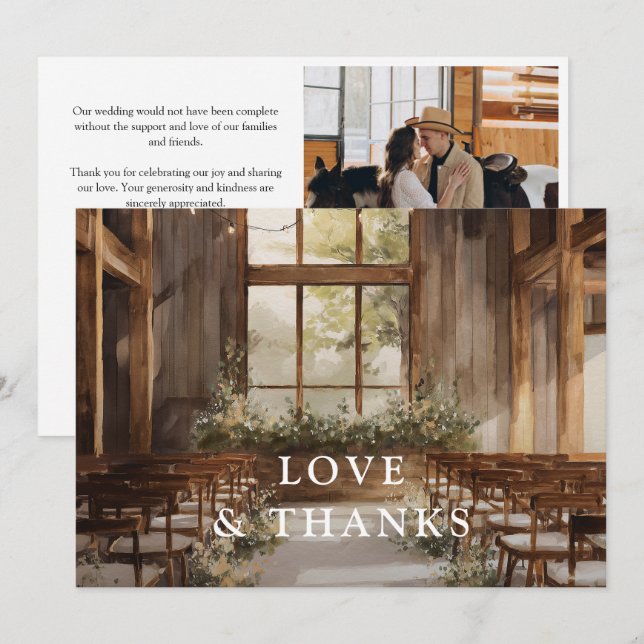 Aquarell Rustik Boho Scheunenhochzeit Foto Dankeskarte (Vorne/Hinten)