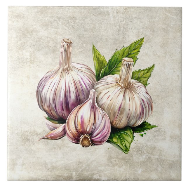 Aquarell Rustik Knoblauch Faux Textur  Fliese (Vorderseite)