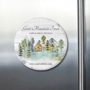 Aquarell Rustik Nebeliger Wald Berghütte Magnet