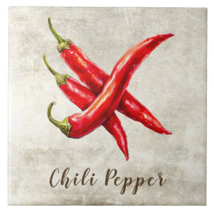 Aquarell Rustik Rote Chili Paprika Faux Textur Fliese