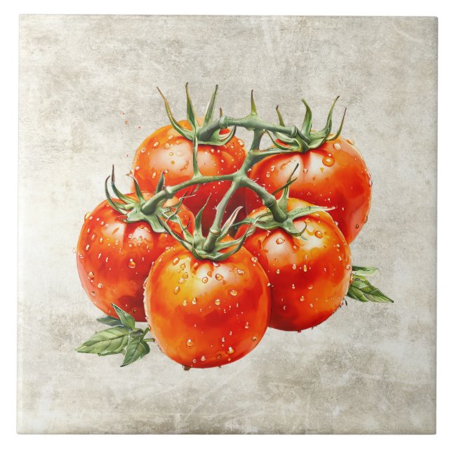 Aquarell Rustik Rote Tomaten Faux Textur  Fliese (Vorderseite)