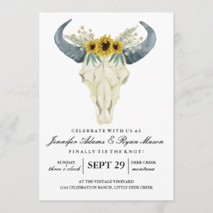 Aquarell Rustikal Rodeo   Hochzeit Sonnenblumen Einladung