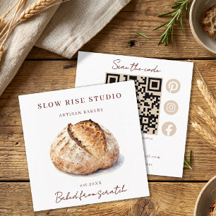 Aquarell-Rustikal-Sauerteig-Bäckerei-QR-Code Quadratische Visitenkarte