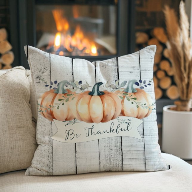 Aquarell Rustikale Kürbisse Kissen (Watercolor Rustic Pumpkins Throw Pillow)