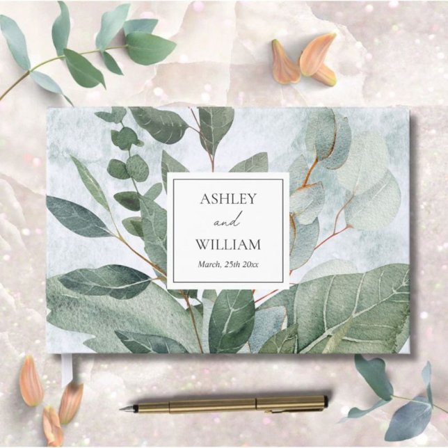 Aquarell Rustikale Landschaft Sage Wedding Gästebu Gästebuch (In situ)