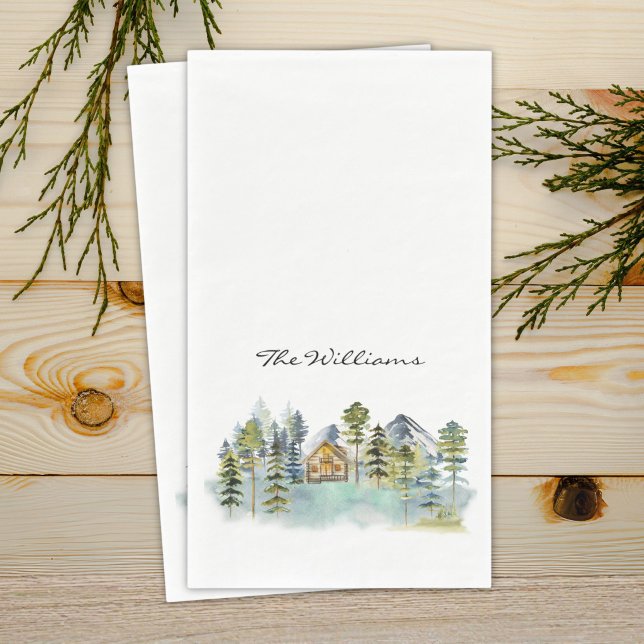 Aquarell Rustikale Neblige Wald Berghütte Serviette (Von Creator hochgeladen)