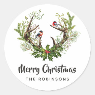 Aquarell Rustikale Rentiere Weihnachten Runder Aufkleber
