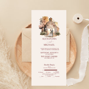 Aquarell Rustikale Scheunenhochzeit All In One Einladung
