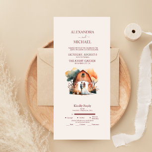 Aquarell Rustikale Scheunenhochzeit All In One Einladung