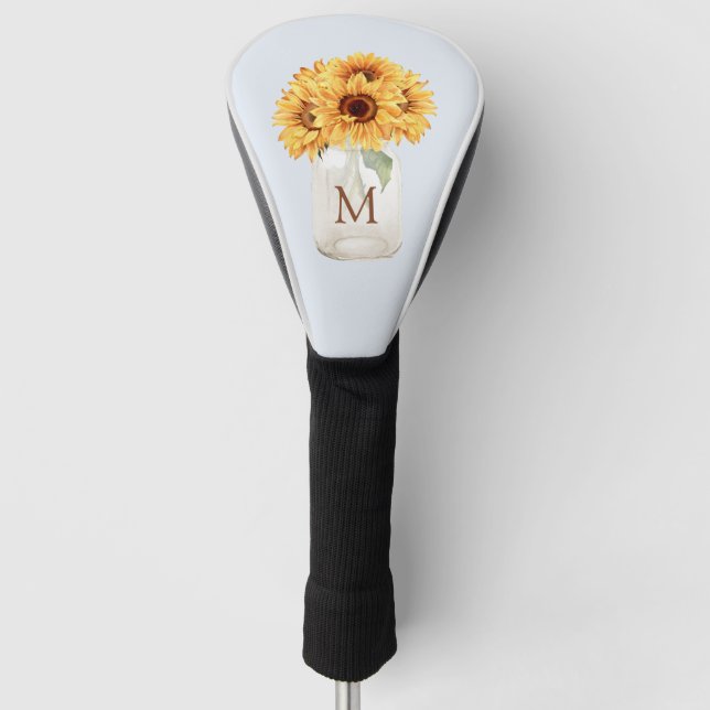 Aquarell Rustikale Sonnenblume Bouquet im Mason Ja Golf Headcover (Vorderseite)