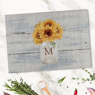 Aquarell Rustikale Sonnenblume Bouquet im Mason Ja Schneidebrett