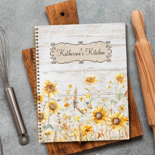 Aquarell Rustikale Sonnenblume Holz Familienrezept Notizbuch