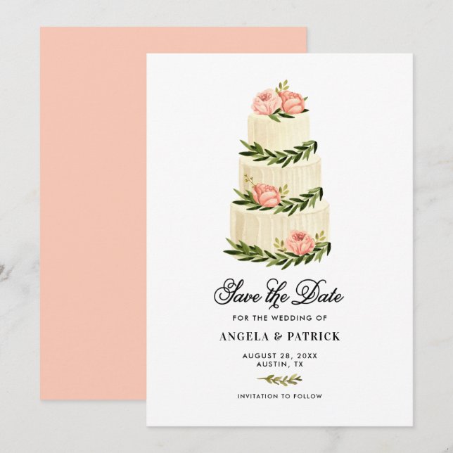 Aquarell-Rustikale-Torte mit mehreren Etagen Save The Date (Vorne/Hinten)