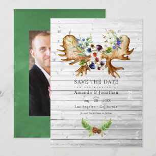 Aquarell Rustikale Waldhochzeitsfoto Save The Date