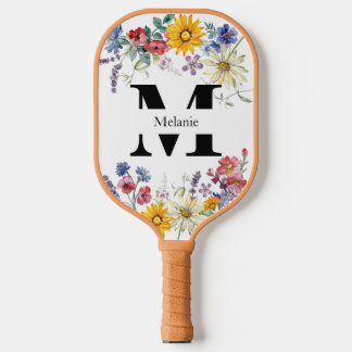 Aquarell Rustikale Wildblumen Monogramm Pickleball Schläger
