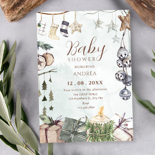 Aquarell-rustikale Winter-Dekoration Baby-Party Einladung