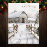 Aquarell Rustikale Winter-Scheune Weihnachtsgrüße
