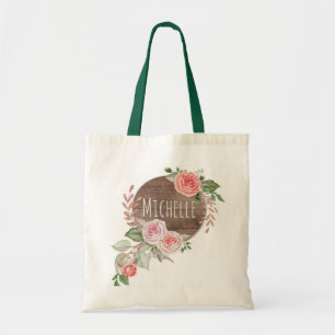 Aquarell-rustikaler Blumenname Tragetasche