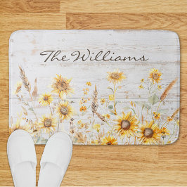 Aquarell Rustikaler Gelbblütengarten Holz Badematte