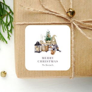 Aquarell Rustikaler Gnome Holiday Quadratischer Aufkleber