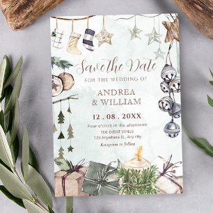 Aquarell-rustikales Winter-Dekor-Ornament Hochzeit Save The Date