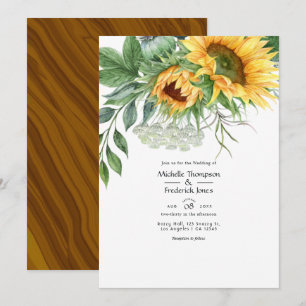 Aquarell Rustikalisches Boho-Sonnenblumen-Hochzeit Einladung