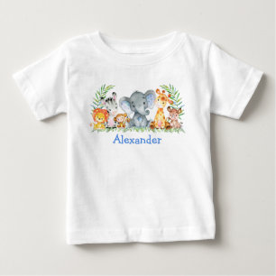 Aquarell-Safari-Baby-Tiere Blauer Elefant Baby T-shirt