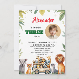 Aquarell-Safari-Kinderparty-Tiere Dschungel Süß Einladung