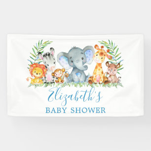 Aquarell Safari Tiere Baby Dusche Blau Banner
