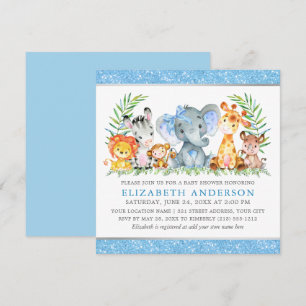 Aquarell Safari Tiere Baby Dusche Blue Bow Sq Einladung
