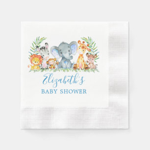 Aquarell Safari Tiere Blue Baby Dusche Serviette