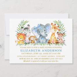 Aquarell Safari Tiere Dusche Blue Bow Dots Einladung