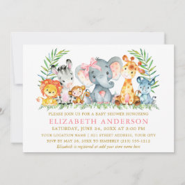 Aquarell Safari Tiere Dusche Rosa Bow Dots Einladung