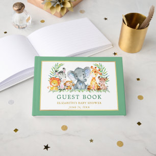 Aquarell Safari Tiere Kinderdusche Grün Gästebuch