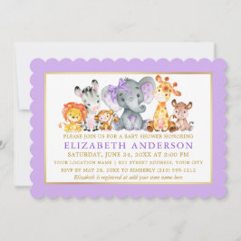 Aquarell Safari Tiere Lila Bow Baby Dusche Einladung