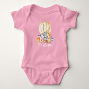 Aquarell Safari Tiere Luftballon Rosa Baby Strampler