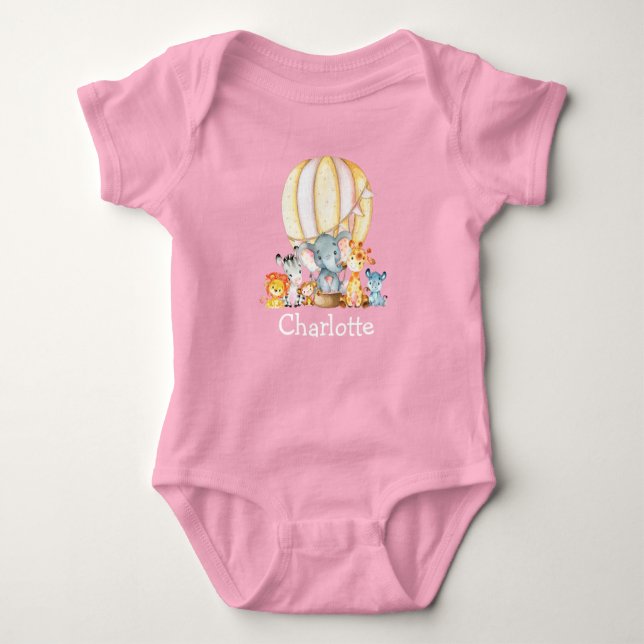 Aquarell Safari Tiere Luftballon Rosa Baby Strampler (Vorderseite)