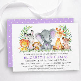 Aquarell Safari Tiere Violet Dots Babydusche Einladung