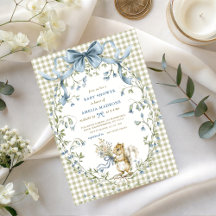 Aquarell-Sage-Gingham-Eichhörnchen-Baby-Party