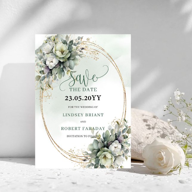 Aquarell Salbei Grün Botanisch Save The Date (Watercolor Sage Green Botanical Save The Date)