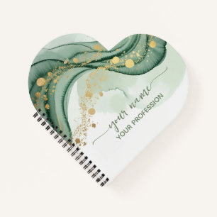 Aquarell Salbeigrün Gold Ihr Name & Beruf Notizbuch