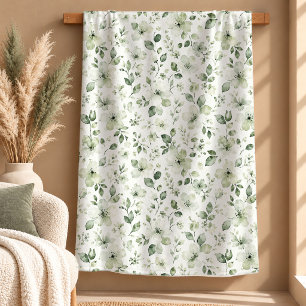 Aquarell salbeigrüne Blumen Blätter Wurfdecke Sherpadecke