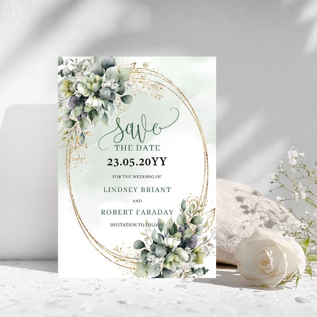 Aquarell Salbeigrüne Foliage Save The Date (Watercolor Sage Green Foliage Save The Date)