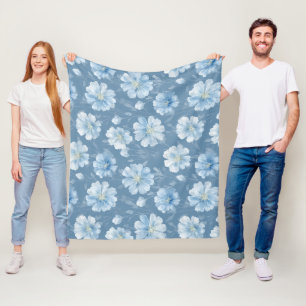 Aquarell Sanftblaue Blume Weißes Blumenmuster Fleecedecke