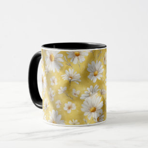 Aquarell Sanfte Gelbe Daisy Weiße Blumige Muster Tasse